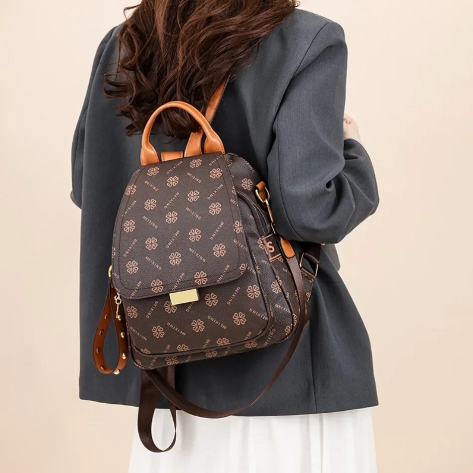 Retro Printed Backpack Women P - Leather Backpack Vintage recension och pris